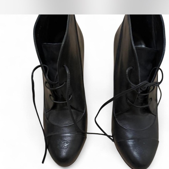 CHANEL Black Lace-Up Heels